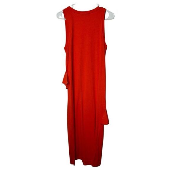 MSGM Orange Scoop Neck Cotton Midi Dress Size M Ruffe Embellished Vibrant - Picture 8 of 15